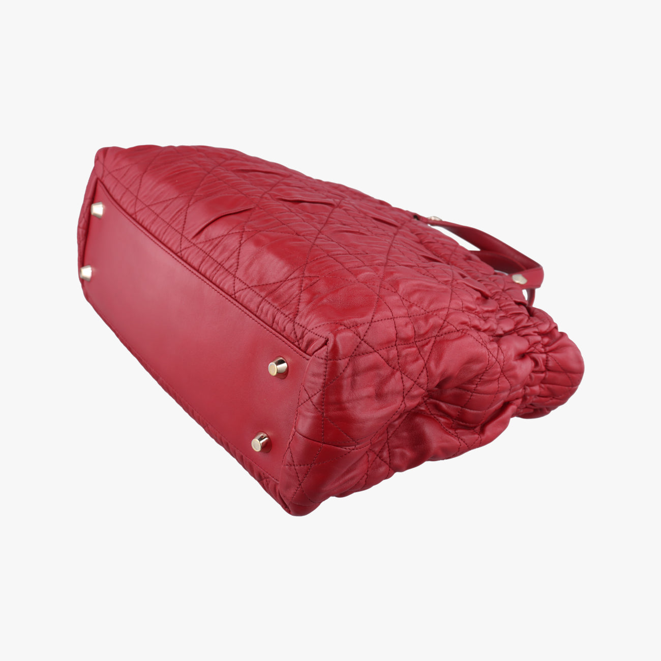 Pre-owned Christian Dior Delices Gaufre Cannage Tote Red lambskin  shoulderbag | stylenewstar