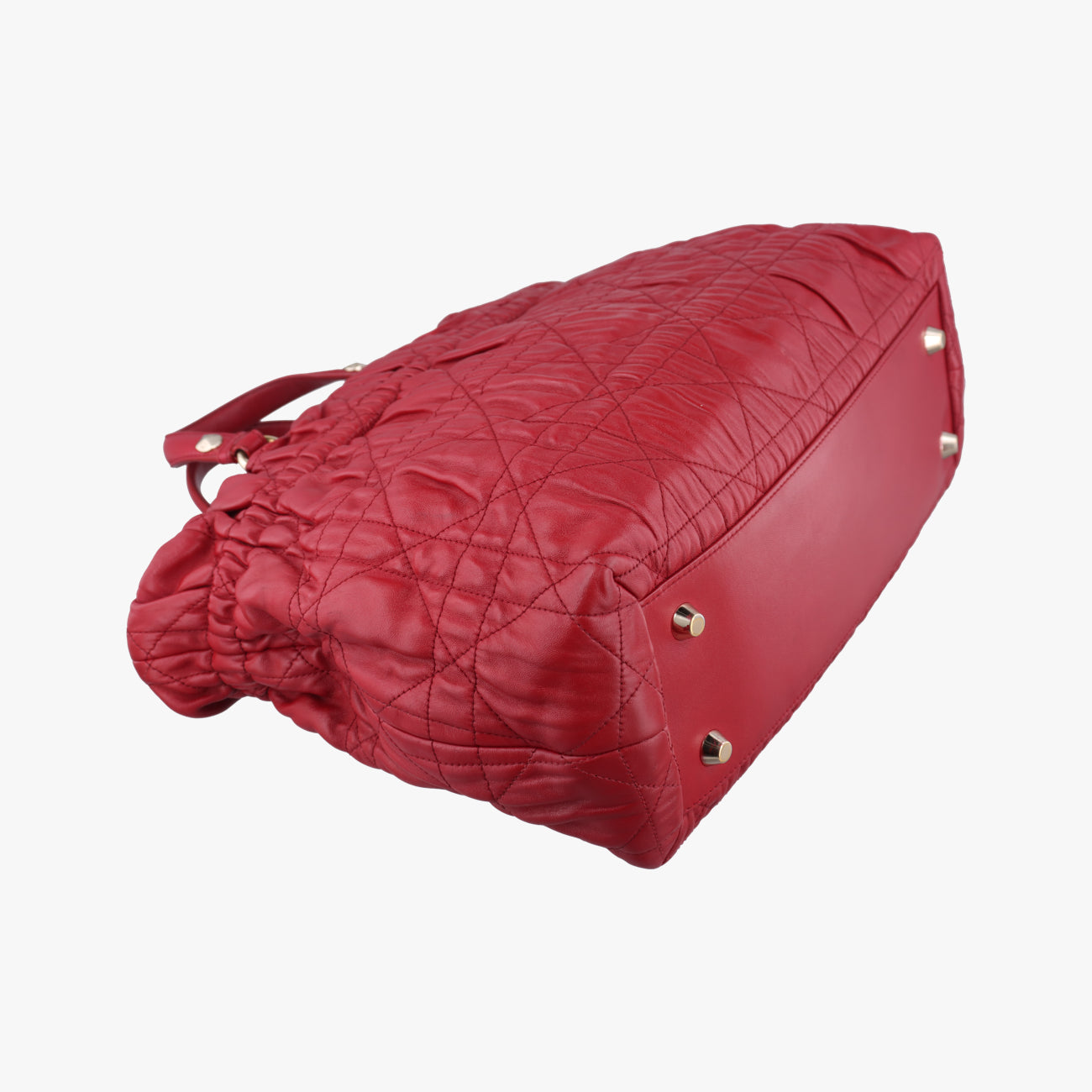 Pre-owned Christian Dior Delices Gaufre Cannage Tote Red lambskin  shoulderbag | stylenewstar