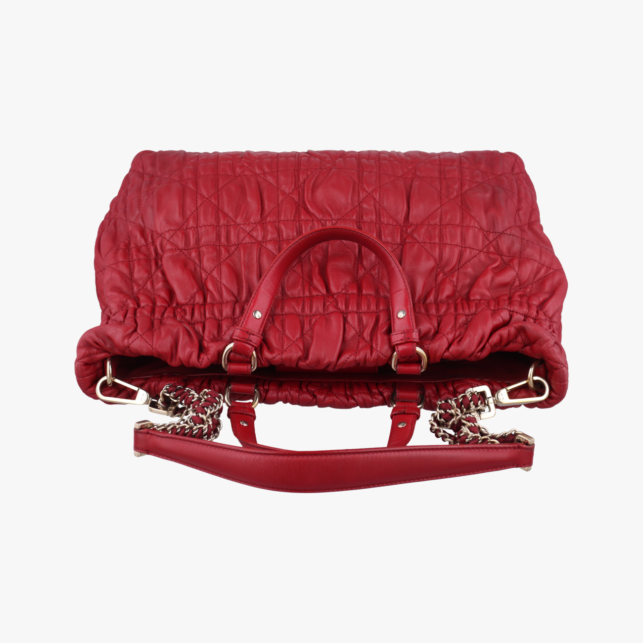 Pre-owned Christian Dior Delices Gaufre Cannage Tote Red lambskin  shoulderbag | stylenewstar