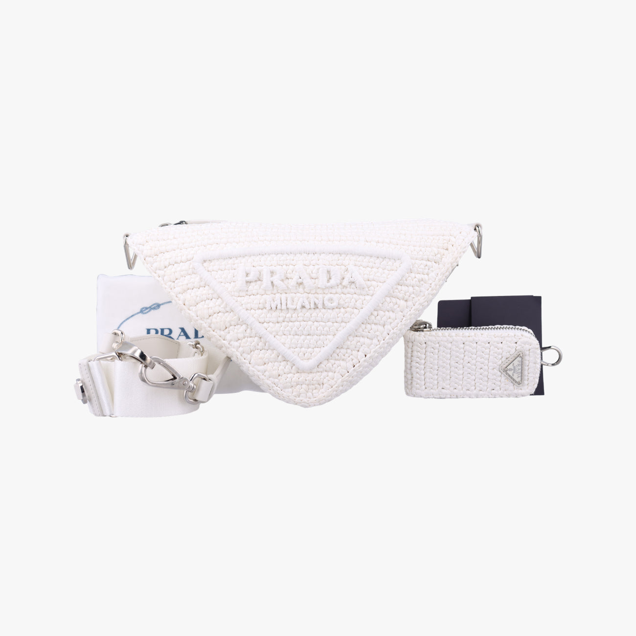 Pre-owned Prada Triangle Logo White Straw  shoulderbag | stylenewstar