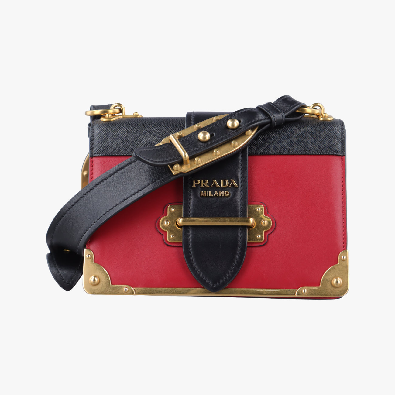 Vintage Prada Cahier Red x Black Leather 1BD045 shoulderbag | stylenewstar