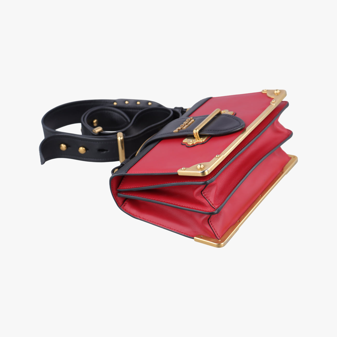 Vintage Prada Cahier Red x Black Leather 1BD045 shoulderbag | stylenewstar