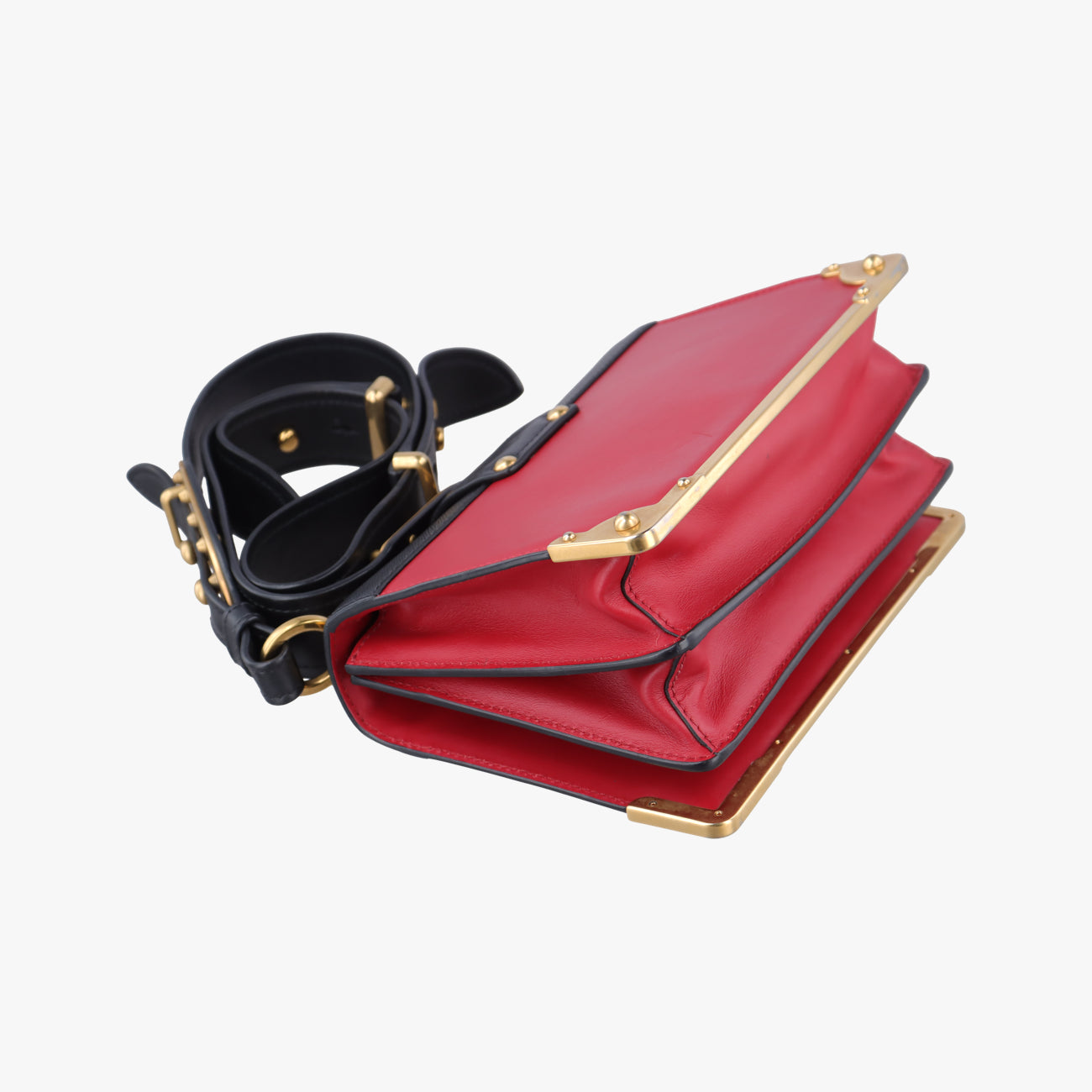 Vintage Prada Cahier Red x Black Leather 1BD045 shoulderbag | stylenewstar