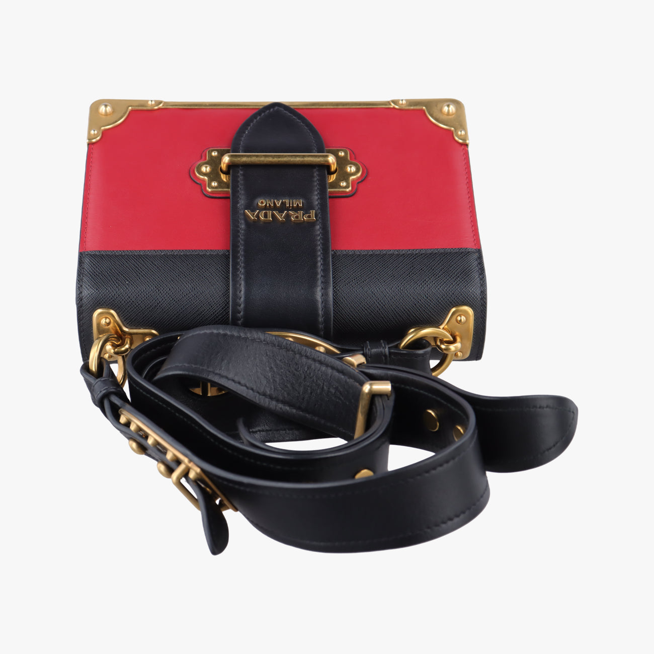 Vintage Prada Cahier Red x Black Leather 1BD045 shoulderbag | stylenewstar