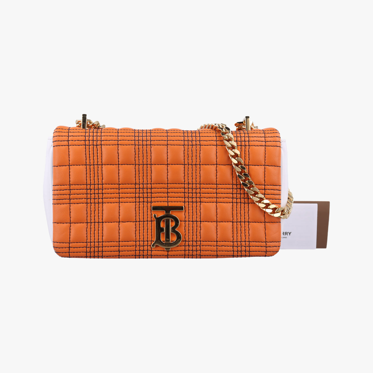 Pre-owned Burberry Chain TB logo Orange x White Leather  shoulderbag | stylenewstar