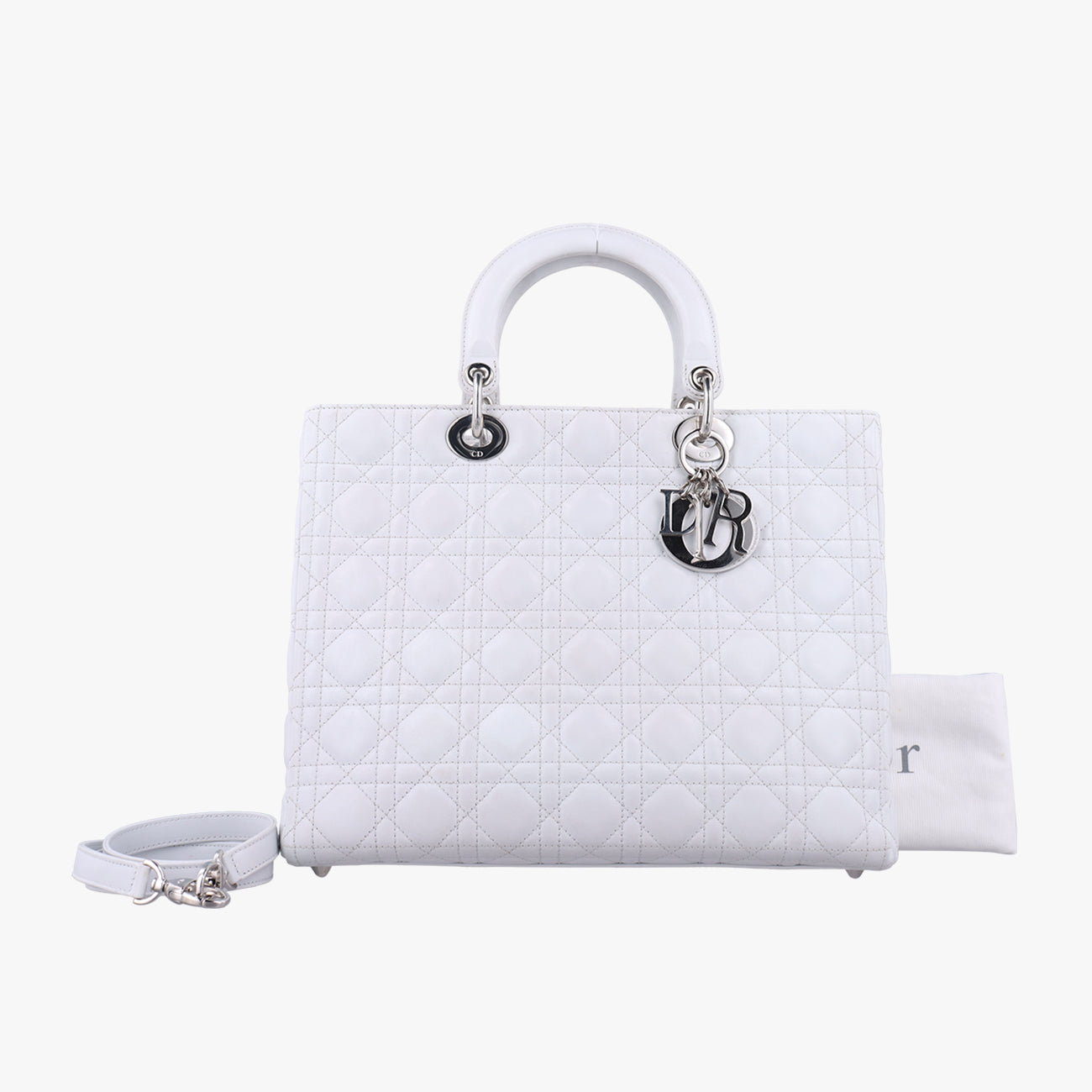Pre-owned Christian Dior Lady Dior White lambskin  shoulderbag | stylenewstar
