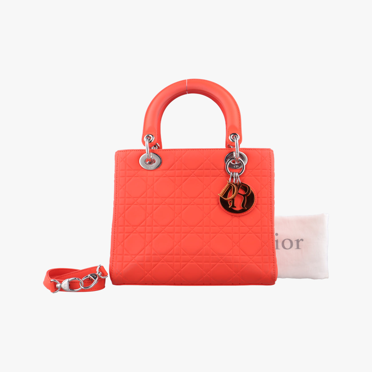 Pre-owned Christian Dior Lady Dior orange lambskin  shoulderbag | stylenewstar