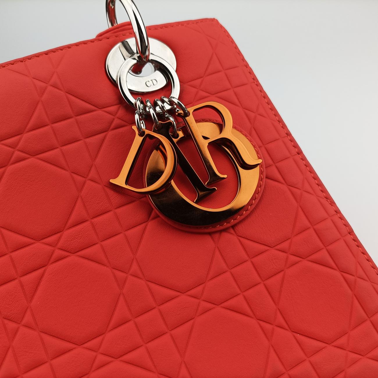 Pre-owned Christian Dior Lady Dior orange lambskin  shoulderbag | stylenewstar