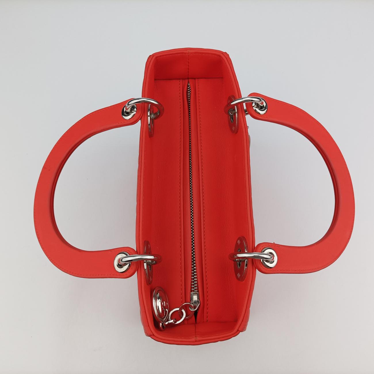 Pre-owned Christian Dior Lady Dior orange lambskin  shoulderbag | stylenewstar