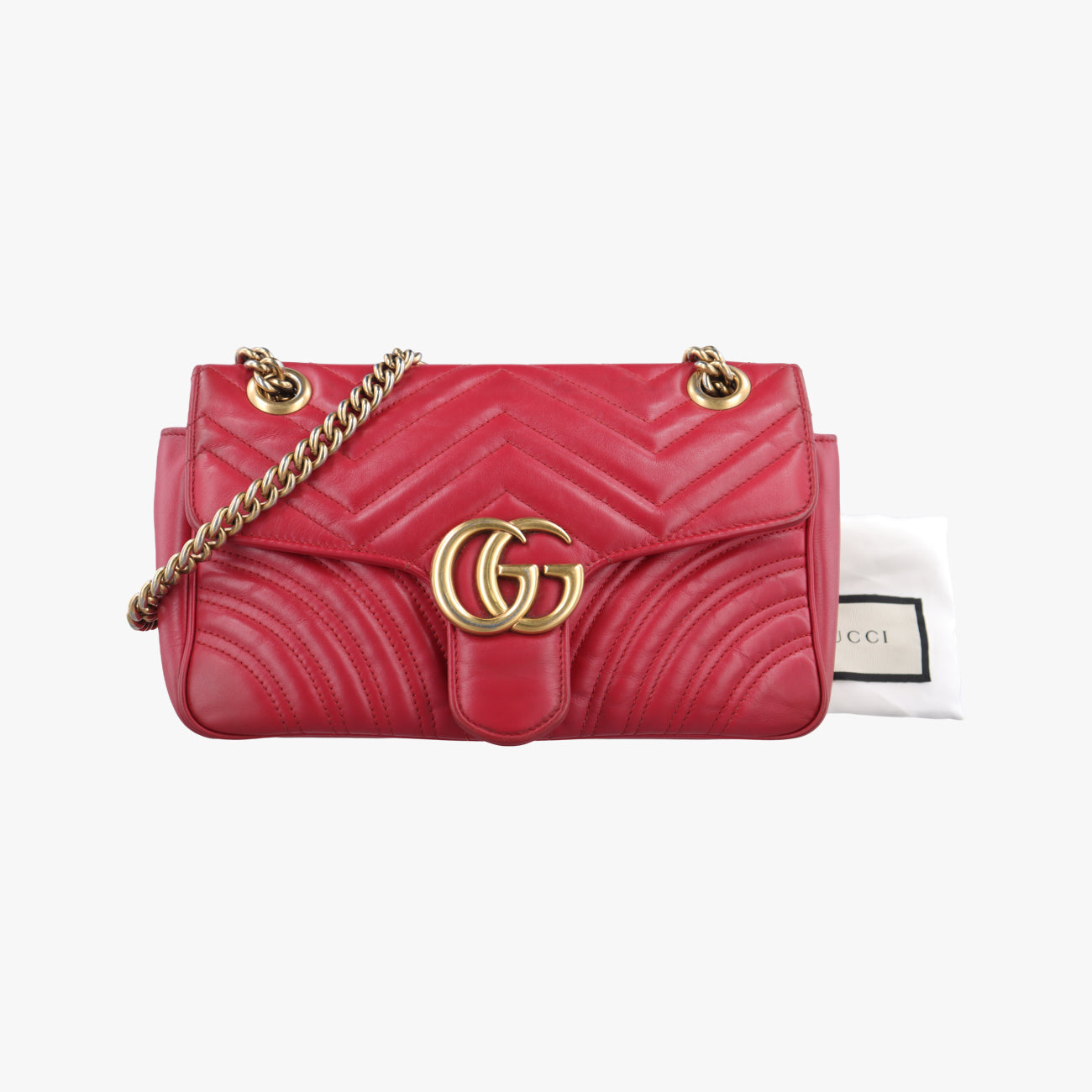 Pre-owned Gucci GG Marmont Red Leather 443497 shoulderbag | stylenewstar