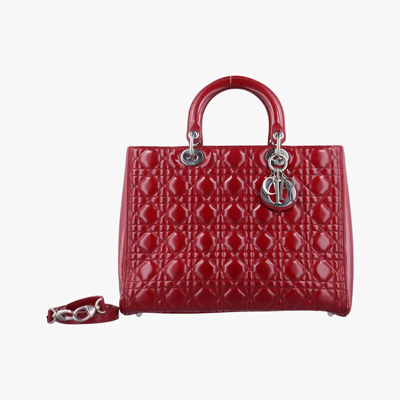 Pre-owned Christian Dior Lady Dior Red patent  shoulderbag | stylenewstar