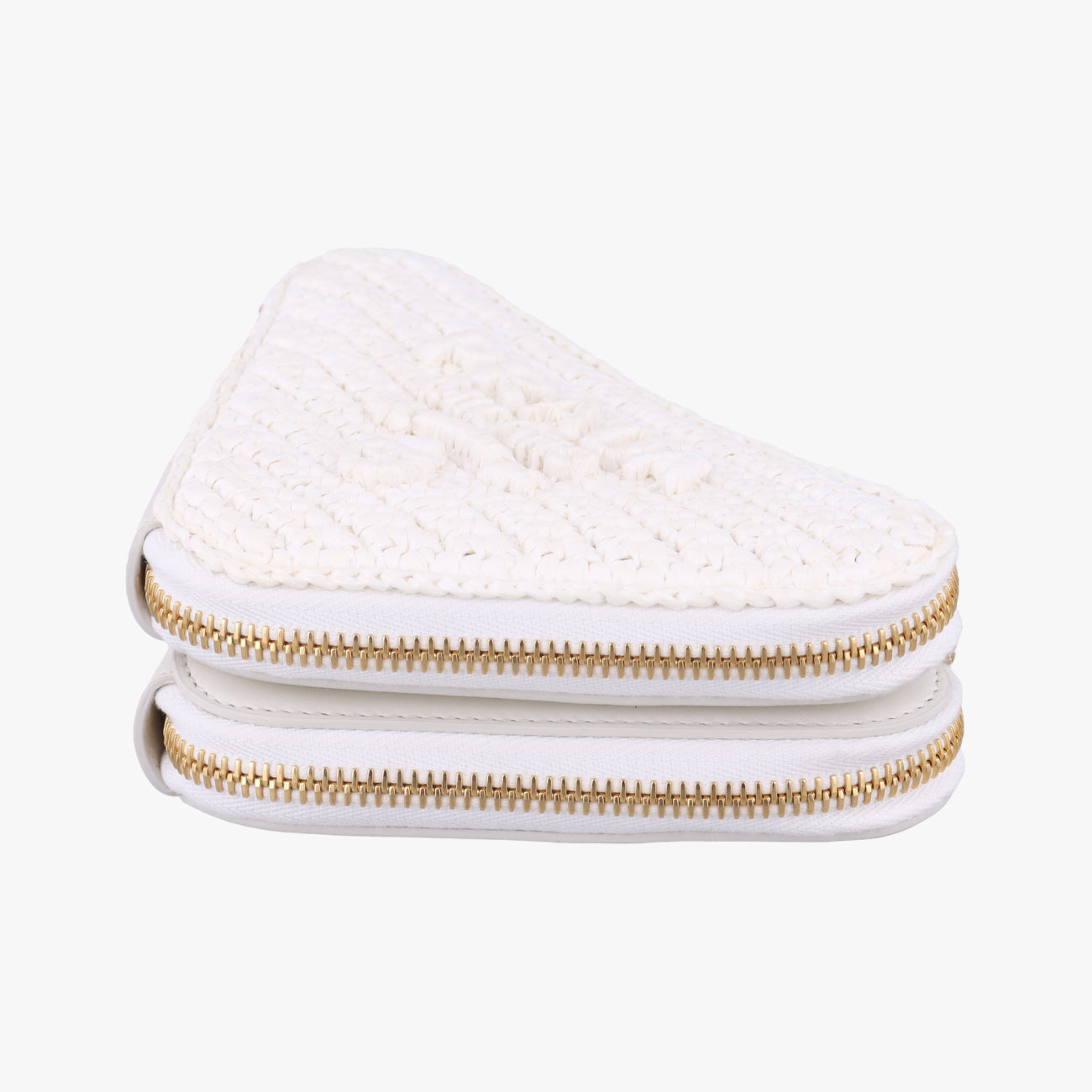 Pre-owned Prada Triangle Logo White Straw  shoulderbag | stylenewstar