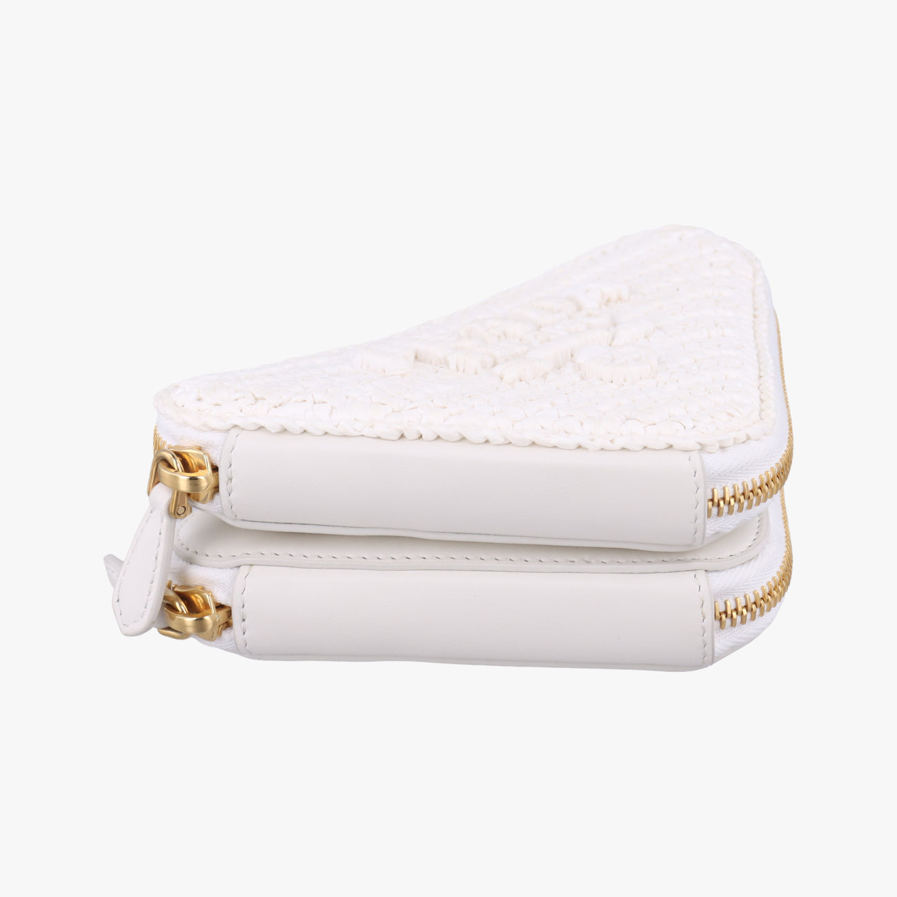 Pre-owned Prada Triangle Logo White Straw  shoulderbag | stylenewstar