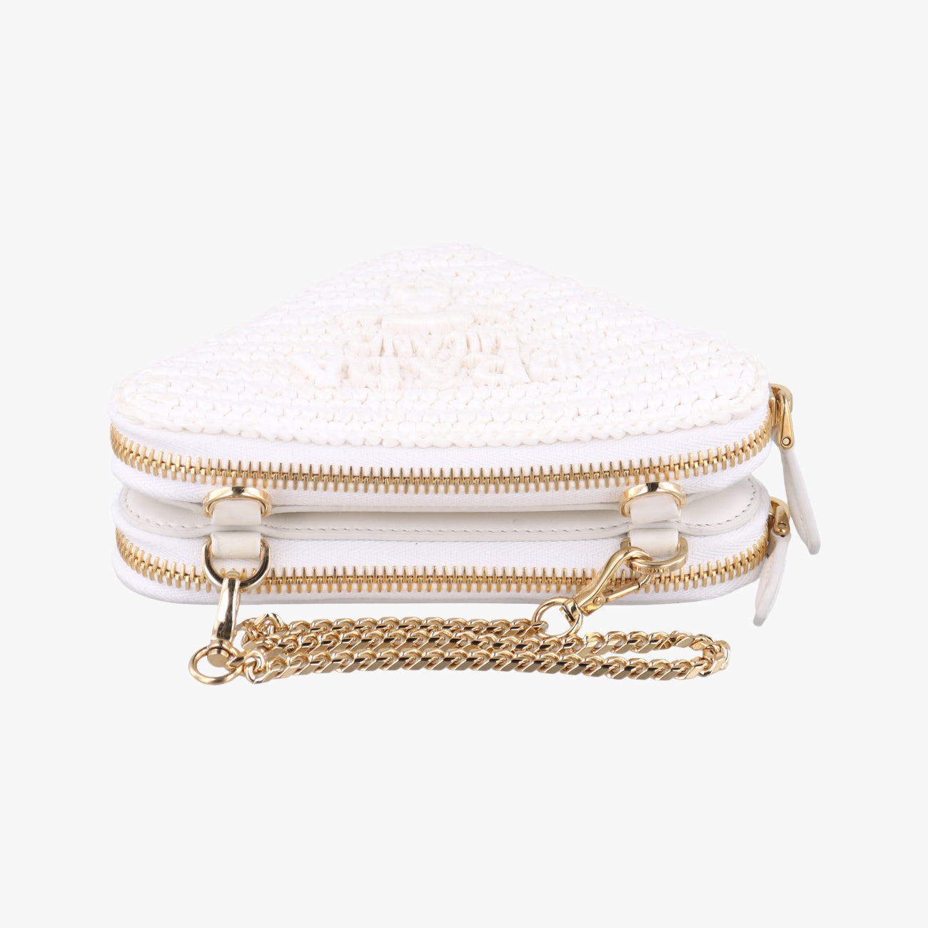 Pre-owned Prada Triangle Logo White Straw  shoulderbag | stylenewstar