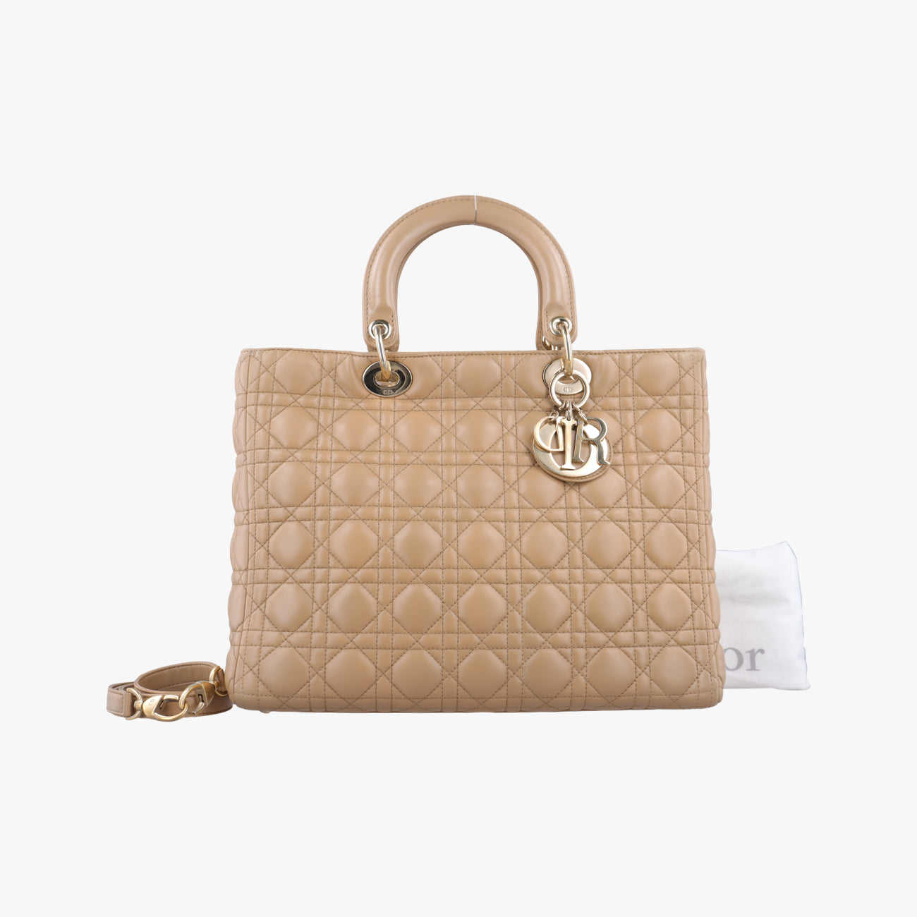 Pre-owned Christian Dior Lady Dior Beige lambskin  shoulderbag | stylenewstar