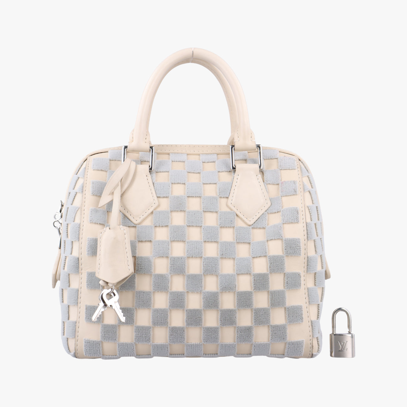 Pre-owned Louis Vuitton Speedy Cube PM Gray x White Damier Azur canvas M48909 handbag | stylenewstar