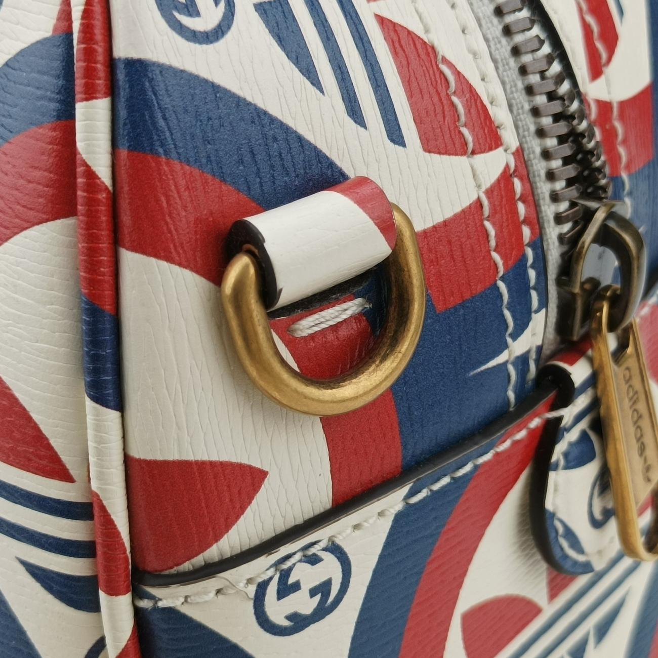 Pre-owned Gucci adidas collaboration mini duffel White x Red x Blue Leather 702397 shoulderbag | stylenewstar