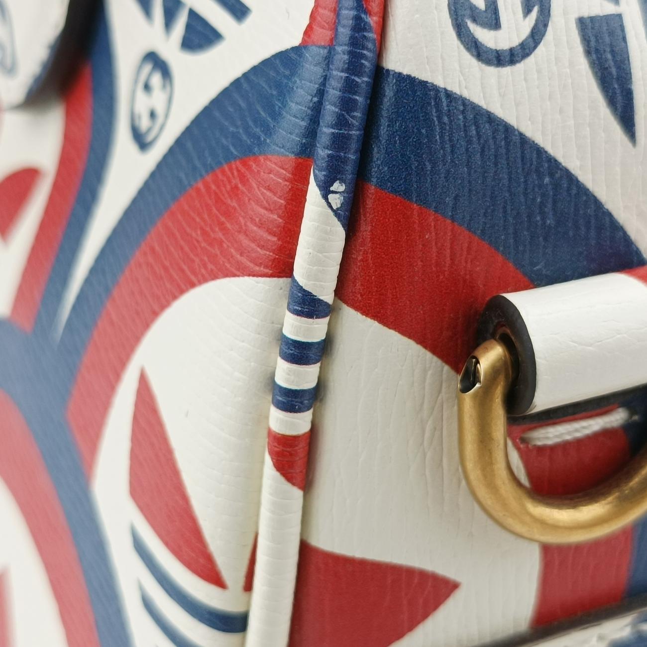 Pre-owned Gucci adidas collaboration mini duffel White x Red x Blue Leather 702397 shoulderbag | stylenewstar