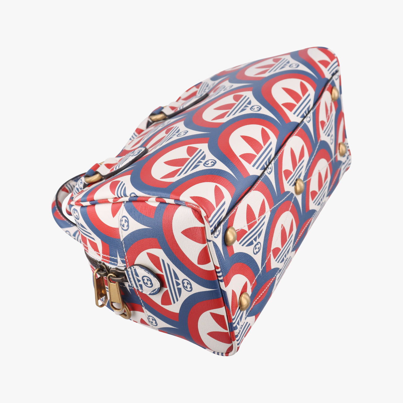 Pre-owned Gucci adidas collaboration mini duffel White x Red x Blue Leather 702397 shoulderbag | stylenewstar