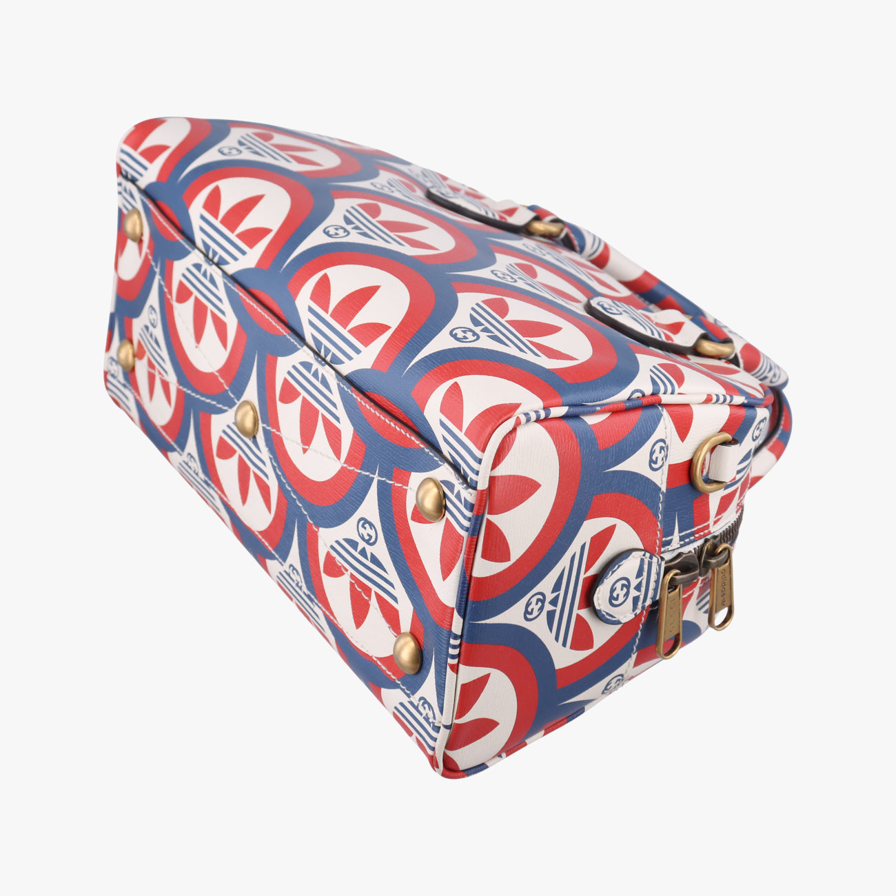 Pre-owned Gucci adidas collaboration mini duffel White x Red x Blue Leather 702397 shoulderbag | stylenewstar