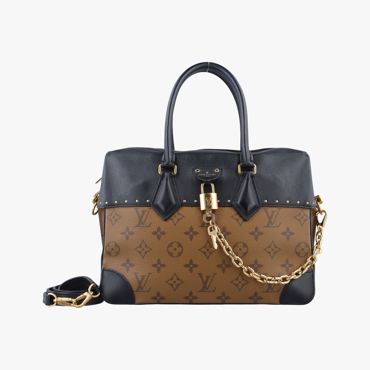 Pre-owned Louis Vuitton Monogram Reverse City Maru Monogram/Brown x Black Monogram canvas x leather M43595 shoulderbag | stylenewstar
