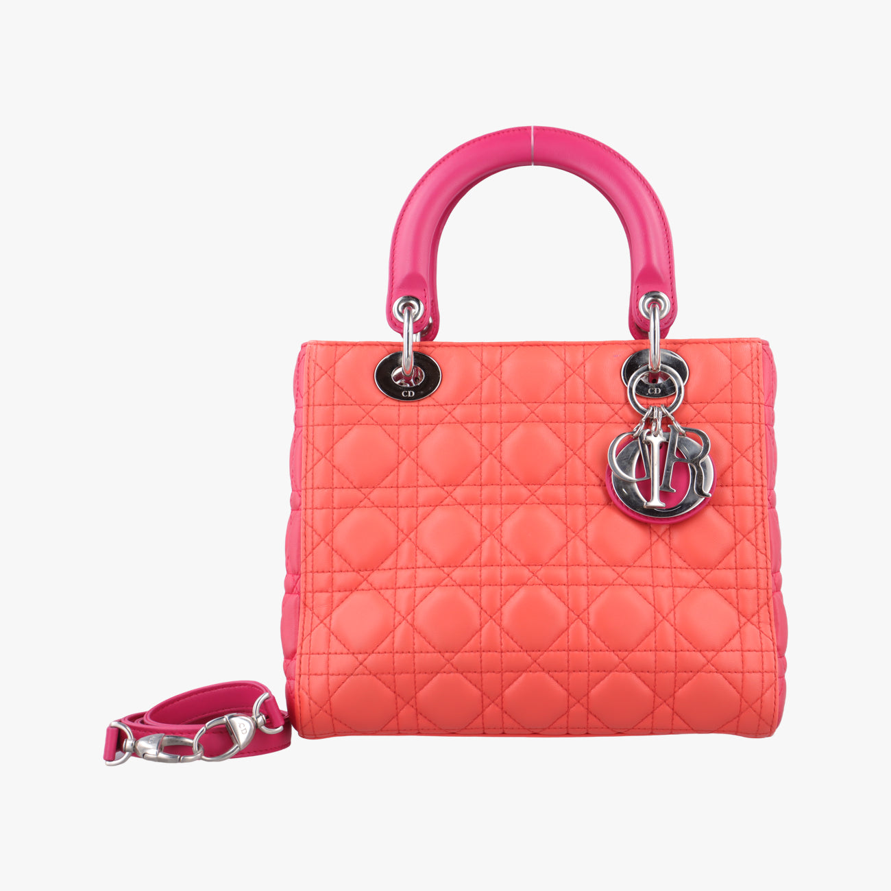 Pre-owned Christian Dior Lady Dior Orange×rose　red lambskin  shoulderbag | stylenewstar