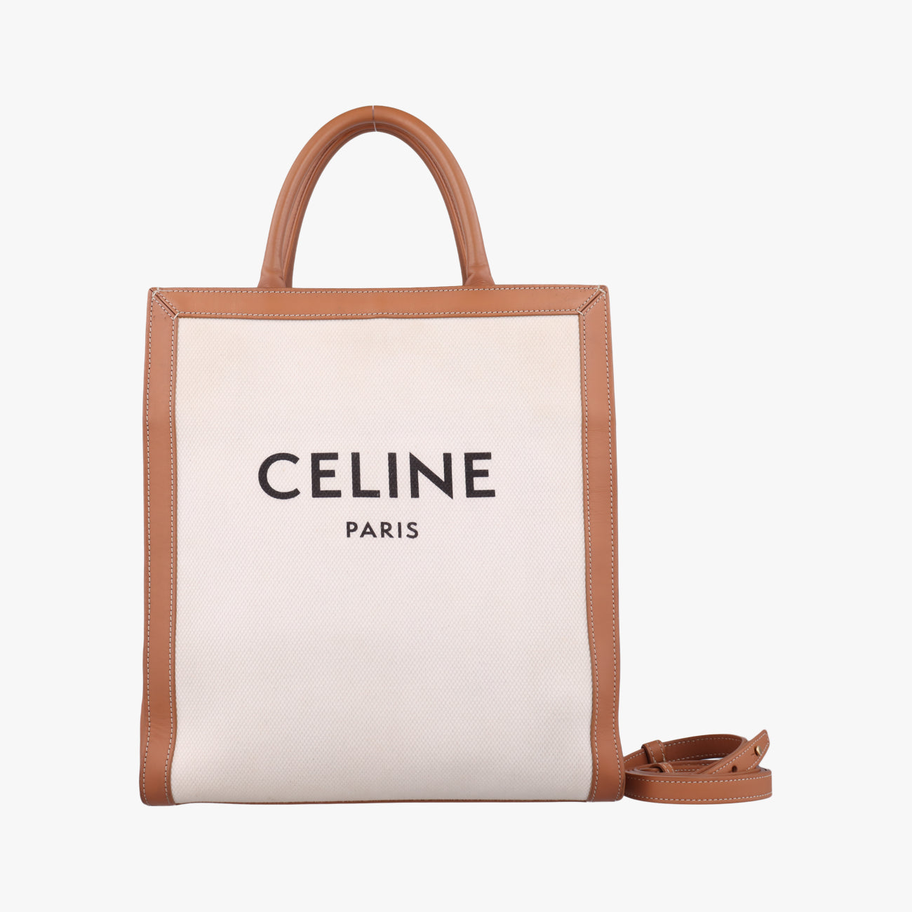 Secondhand Celine Vertical CABAS White×brown Canvas×leather  shoulderbag | stylenewstar