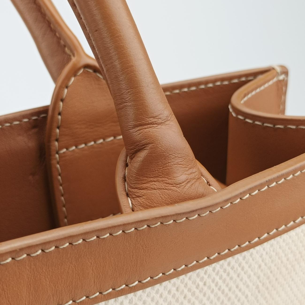 Secondhand Celine Vertical CABAS White×brown Canvas×leather  shoulderbag | stylenewstar