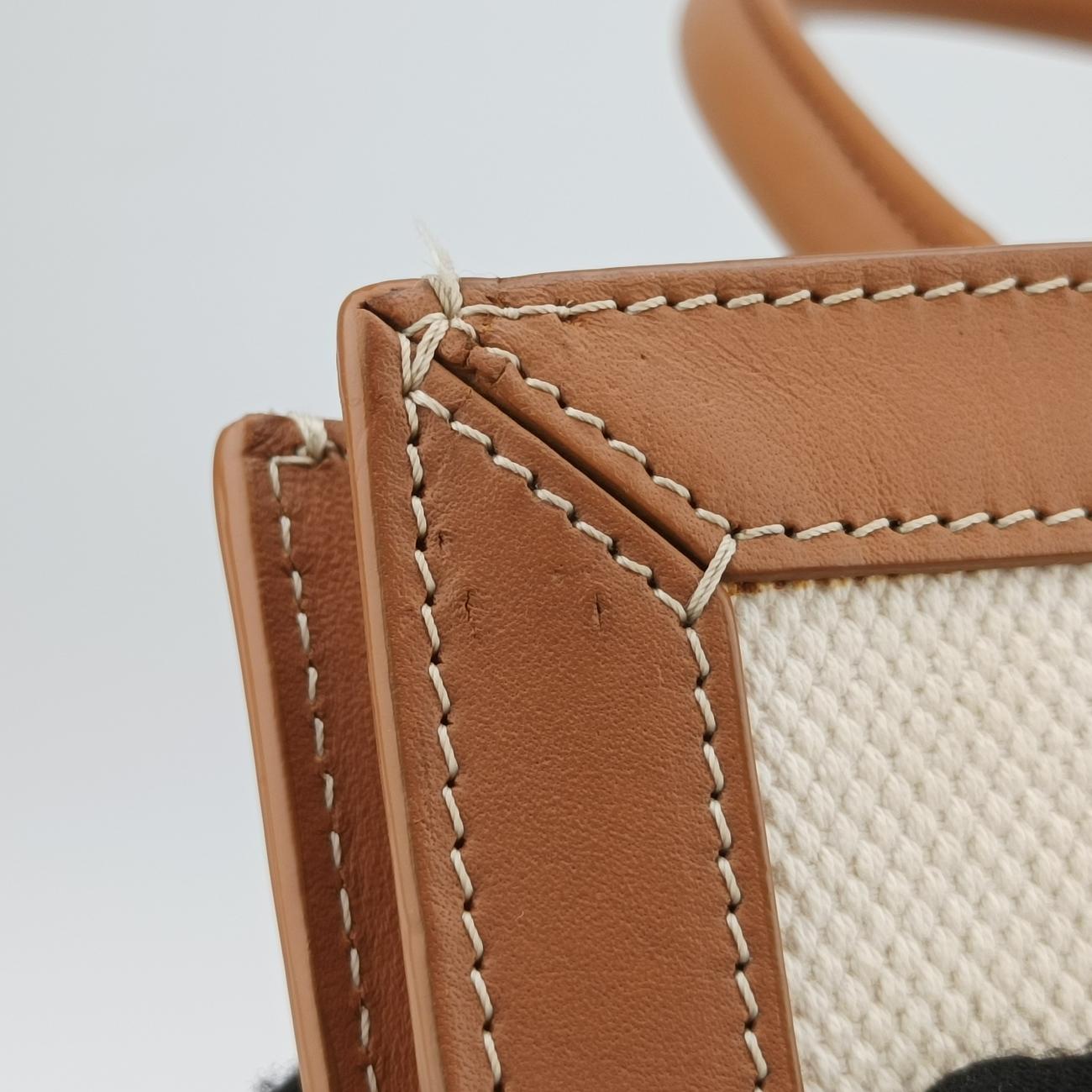 Secondhand Celine Vertical CABAS White×brown Canvas×leather  shoulderbag | stylenewstar