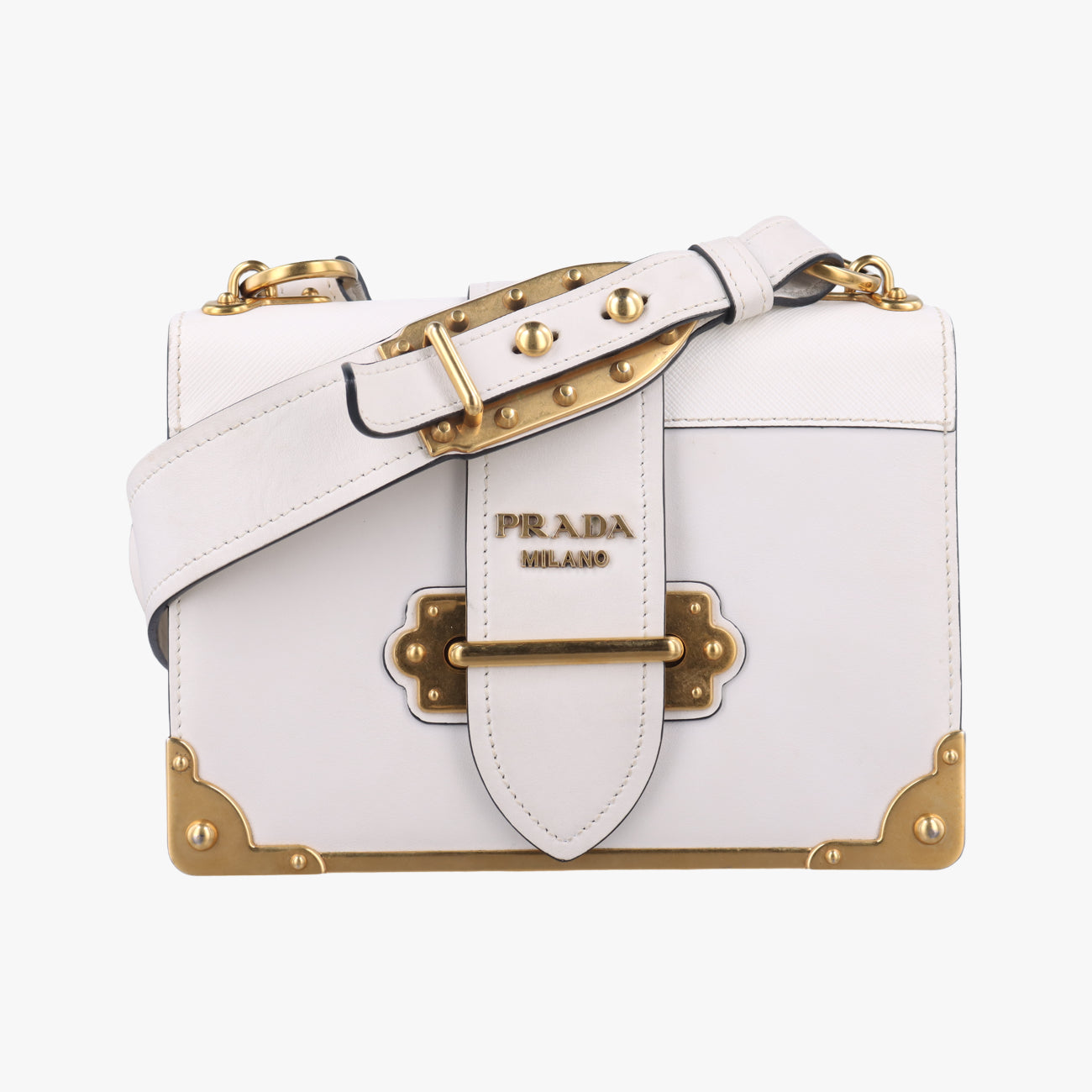 Pre-owned Prada Cahier White Leather x Saffiano leather 1BD095 shoulderbag | stylenewstar