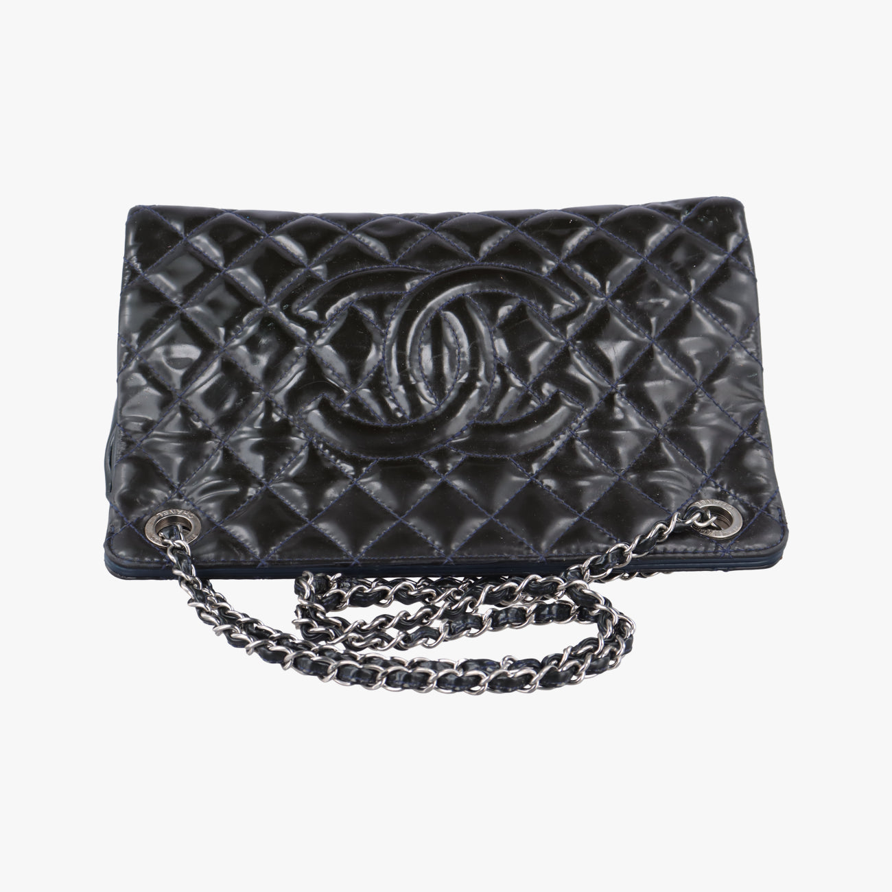 Pre-owned Chanel Matelasse Cocomark GST Navy Patent A65734 shoulderbag | stylenewstar