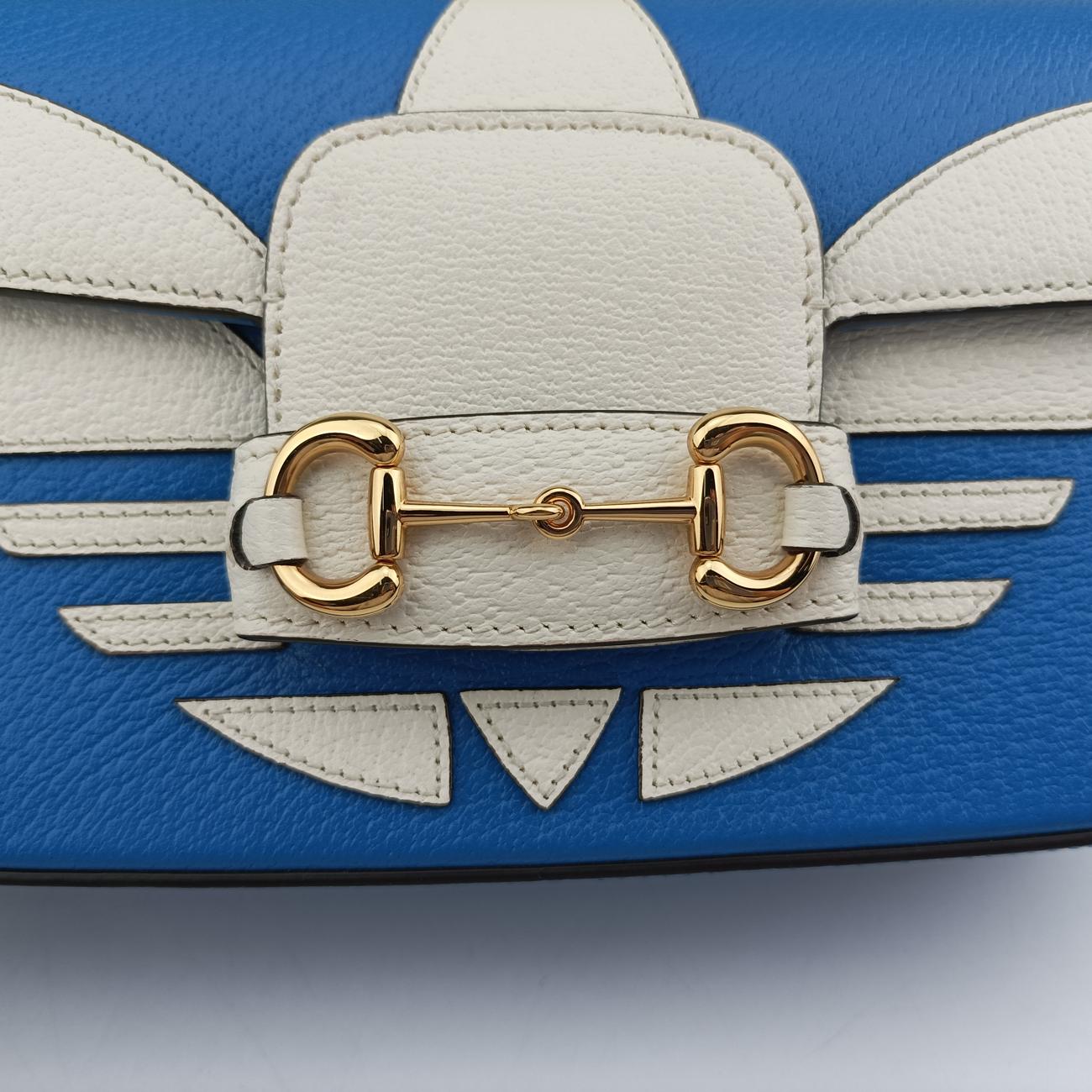 Pre-owned Gucci Adidas collaboration Horsebit Blue×white Leather 722009 shoulderbag | stylenewstar