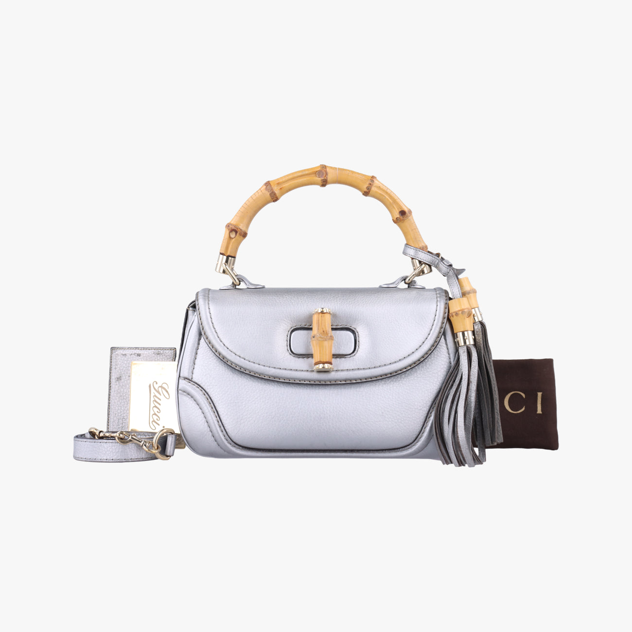 Pre-owned Gucci New Bamboo Silver Leather 254884 shoulderbag | stylenewstar