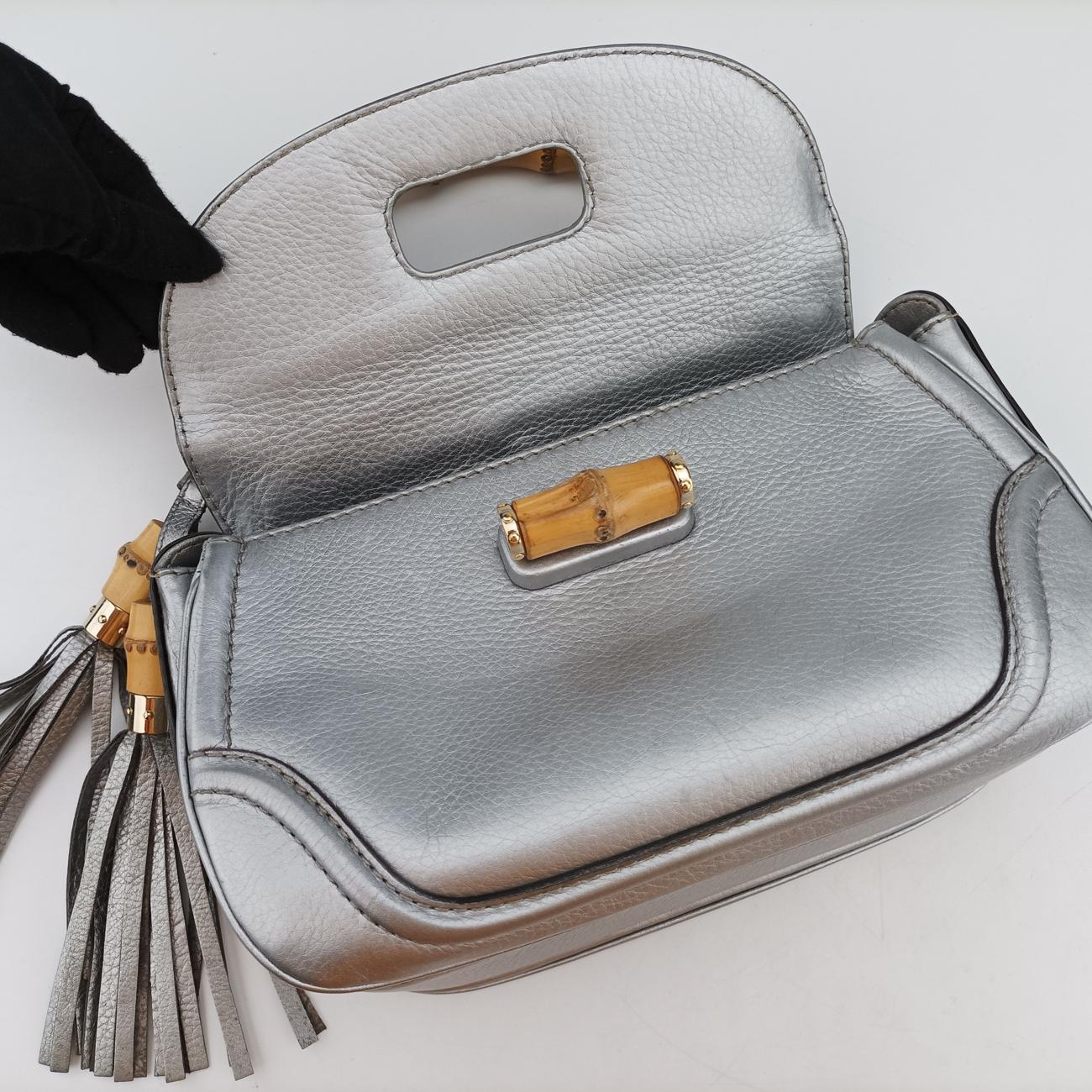 Pre-owned Gucci New Bamboo Silver Leather 254884 shoulderbag | stylenewstar