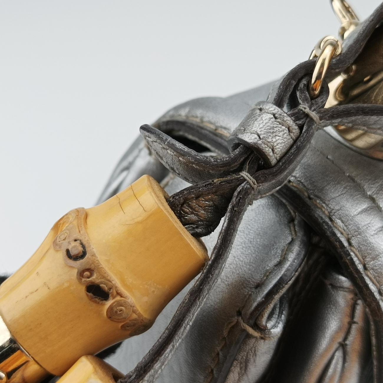 Pre-owned Gucci New Bamboo Silver Leather 254884 shoulderbag | stylenewstar