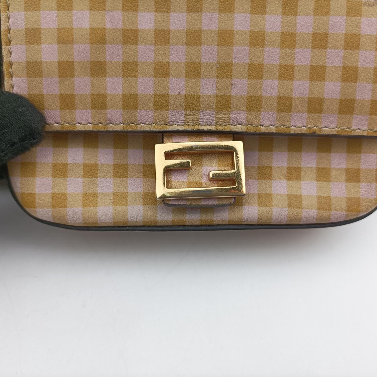 Pre-owned Fendi Nano Baguette Charm Yellow Canvas 7AR844 shoulderbag | stylenewstar