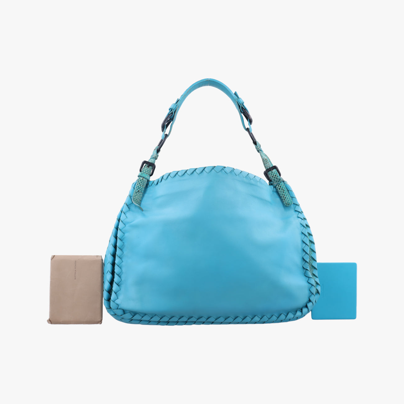 Pre-owned Bottega Veneta Python Intrecciato Blue lambskin  shoulderbag | stylenewstar