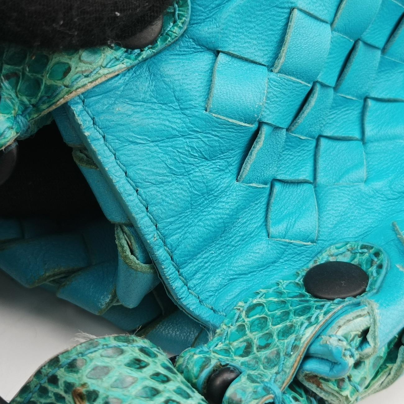 Pre-owned Bottega Veneta Python Intrecciato Blue lambskin  shoulderbag | stylenewstar