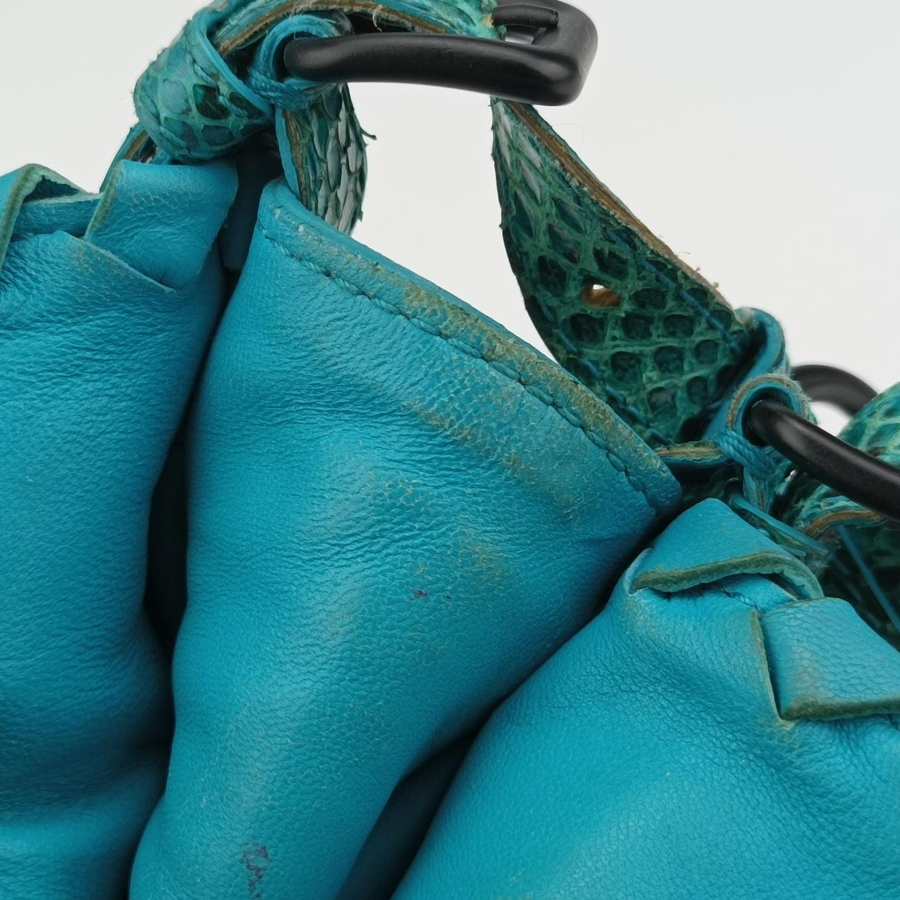 Pre-owned Bottega Veneta Python Intrecciato Blue lambskin  shoulderbag | stylenewstar