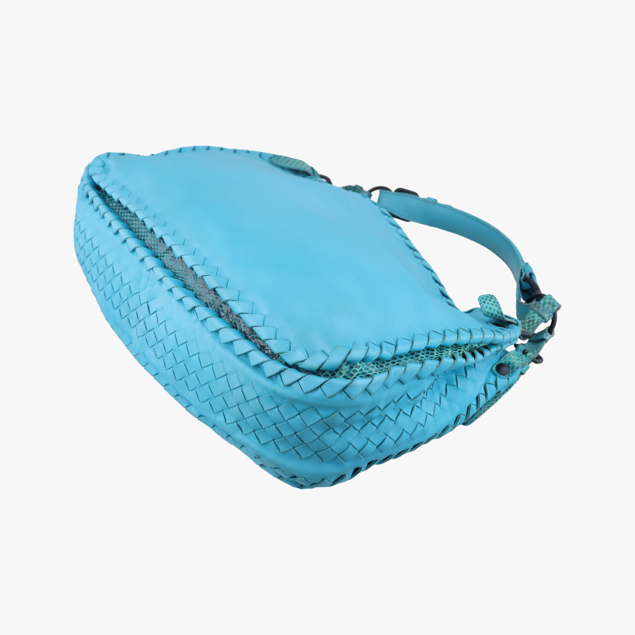 Pre-owned Bottega Veneta Python Intrecciato Blue lambskin  shoulderbag | stylenewstar