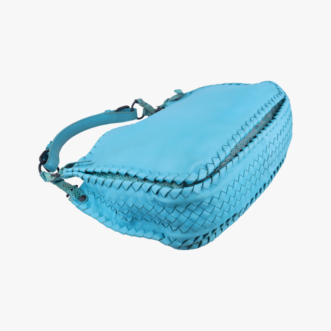 Pre-owned Bottega Veneta Python Intrecciato Blue lambskin  shoulderbag | stylenewstar
