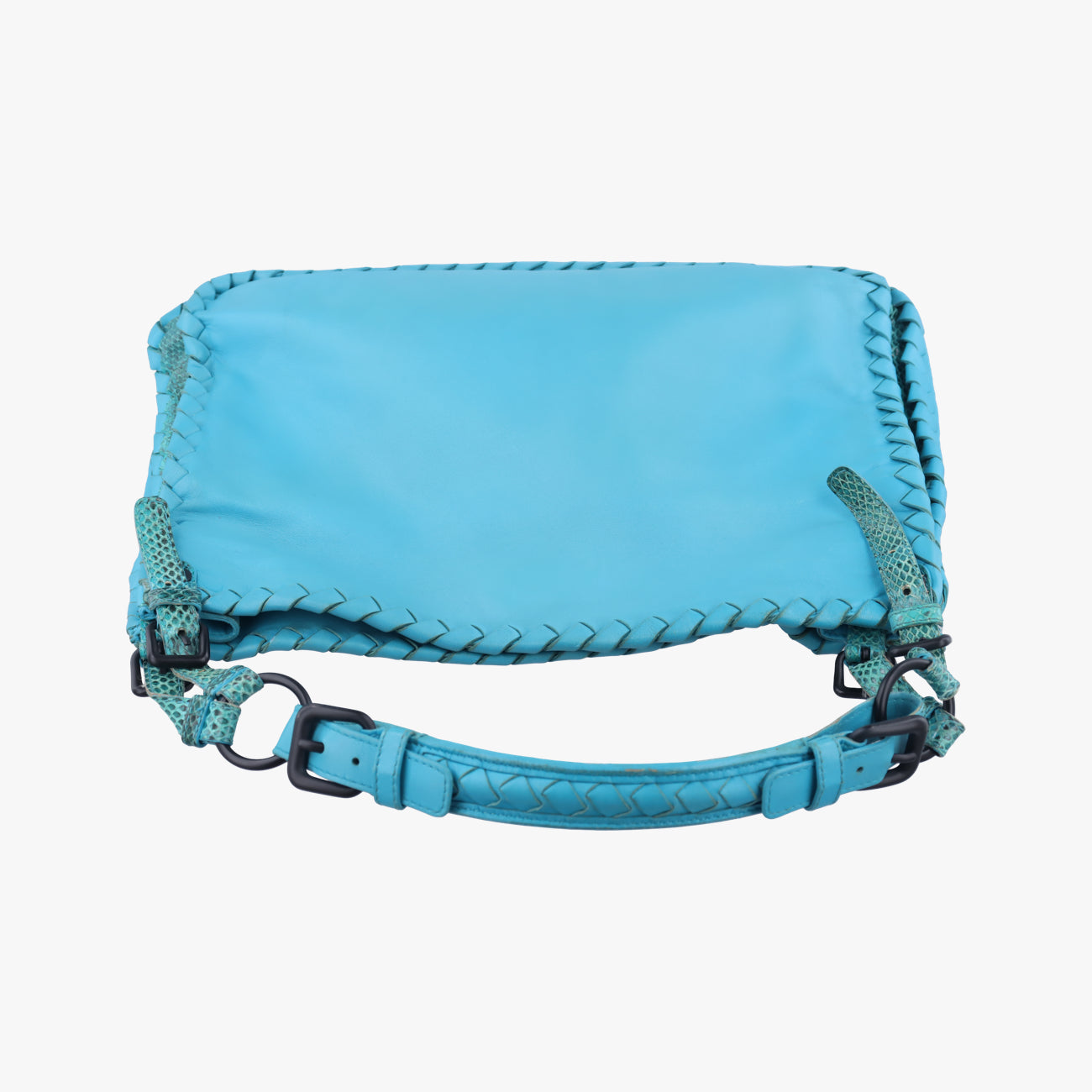 Pre-owned Bottega Veneta Python Intrecciato Blue lambskin  shoulderbag | stylenewstar