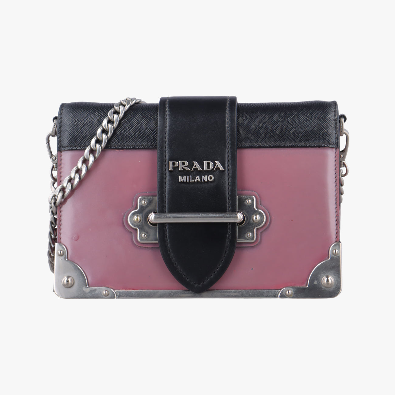 Pre-owned Prada Cahier Black x Purple Leather 1BH018 shoulderbag | stylenewstar