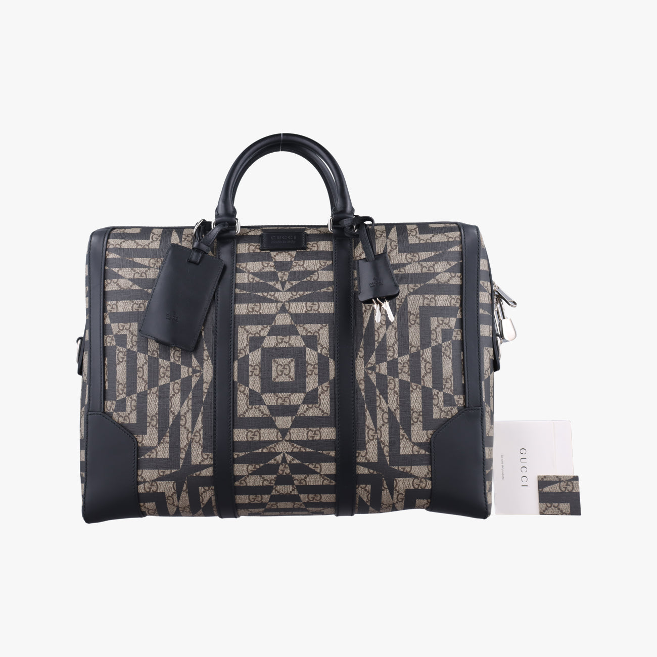 Pre-owned Gucci KALEIDO beige×black PVC coated canvas 406384 handbag | stylenewstar