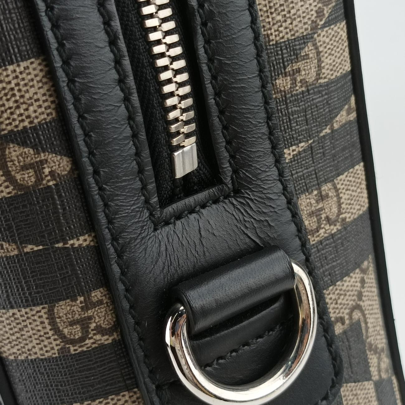 Pre-owned Gucci KALEIDO beige×black PVC coated canvas 406384 handbag | stylenewstar