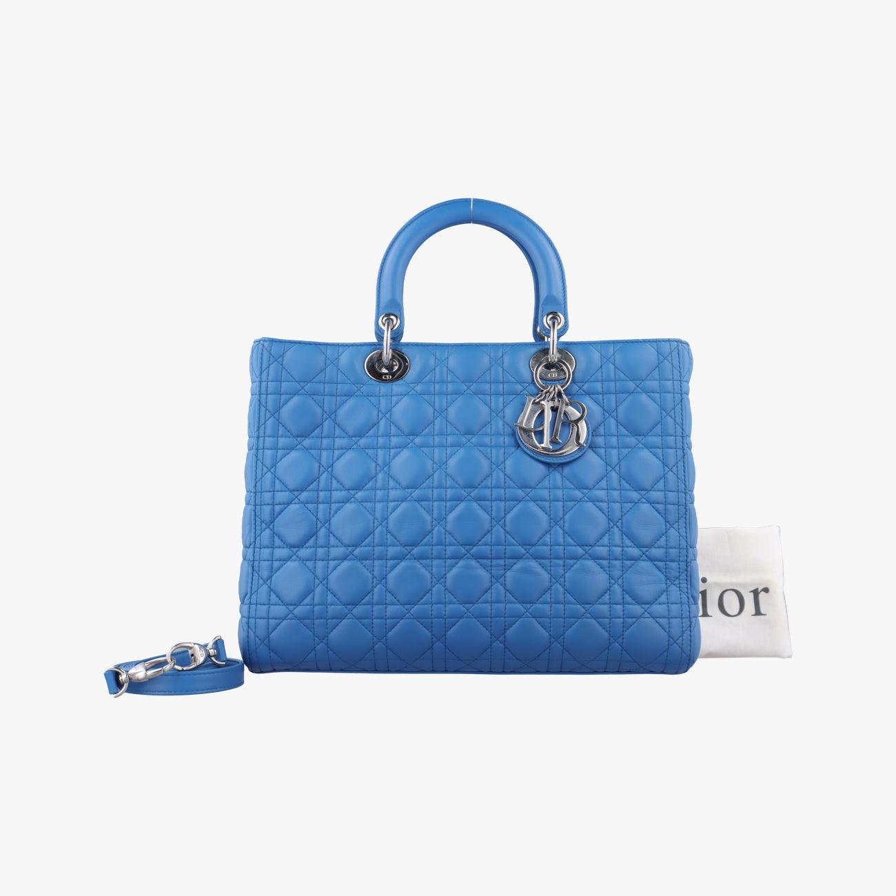 Pre-owned Christian Dior Lady Dior Blue lambskin  shoulderbag | stylenewstar