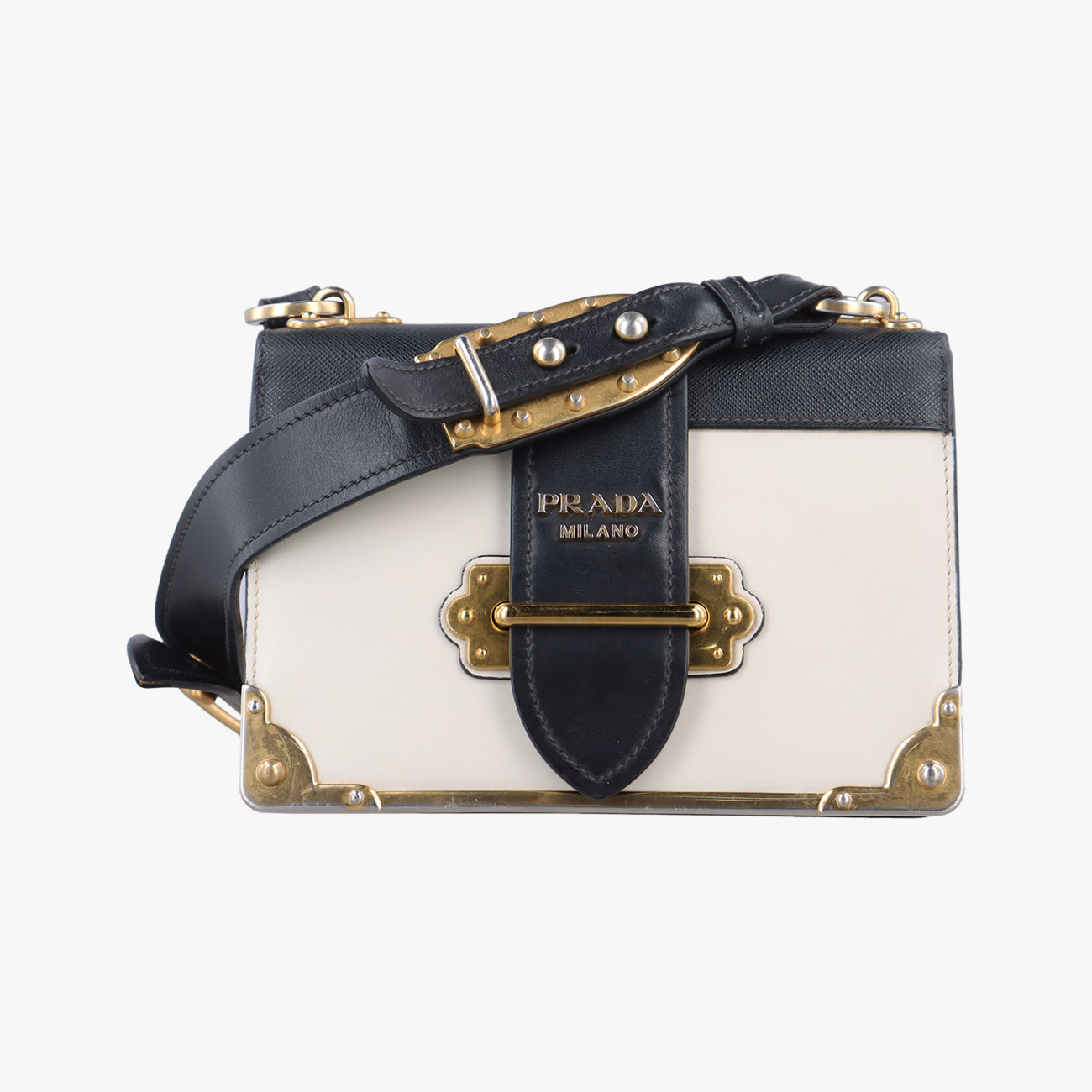 Vintage Prada Cahier Black×white Leather×SAFFIANO Leather 1BD045 shoulderbag | stylenewstar