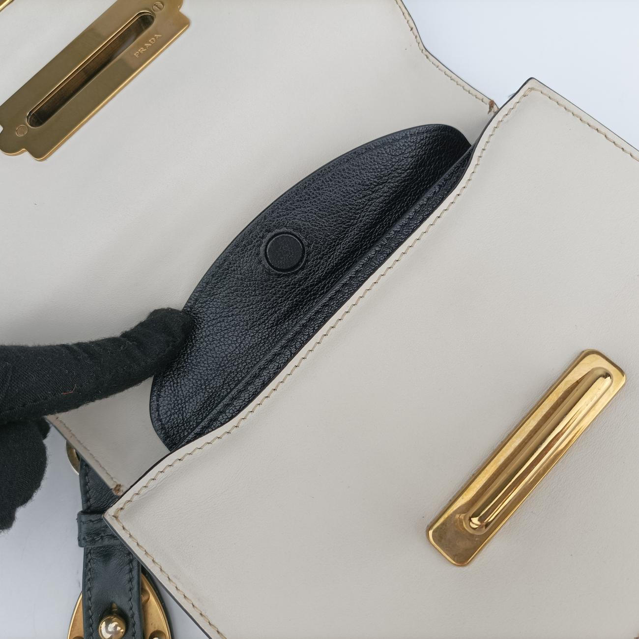 Vintage Prada Cahier Black×white Leather×SAFFIANO Leather 1BD045 shoulderbag | stylenewstar