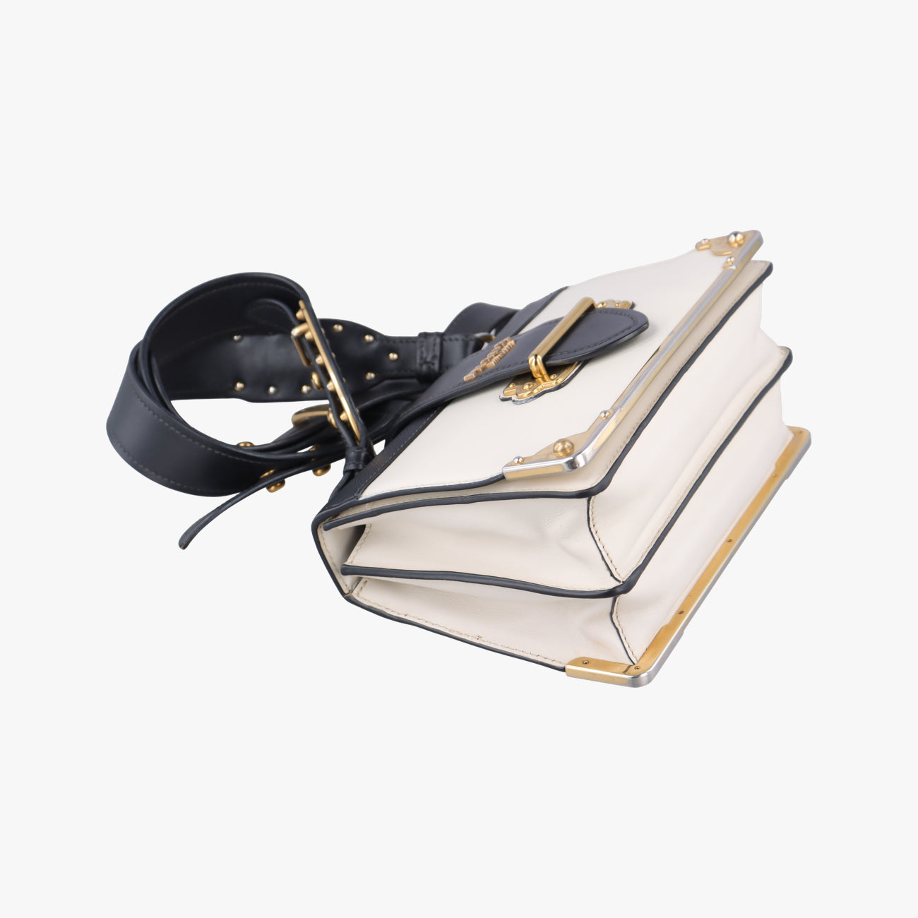 Vintage Prada Cahier Black×white Leather×SAFFIANO Leather 1BD045 shoulderbag | stylenewstar