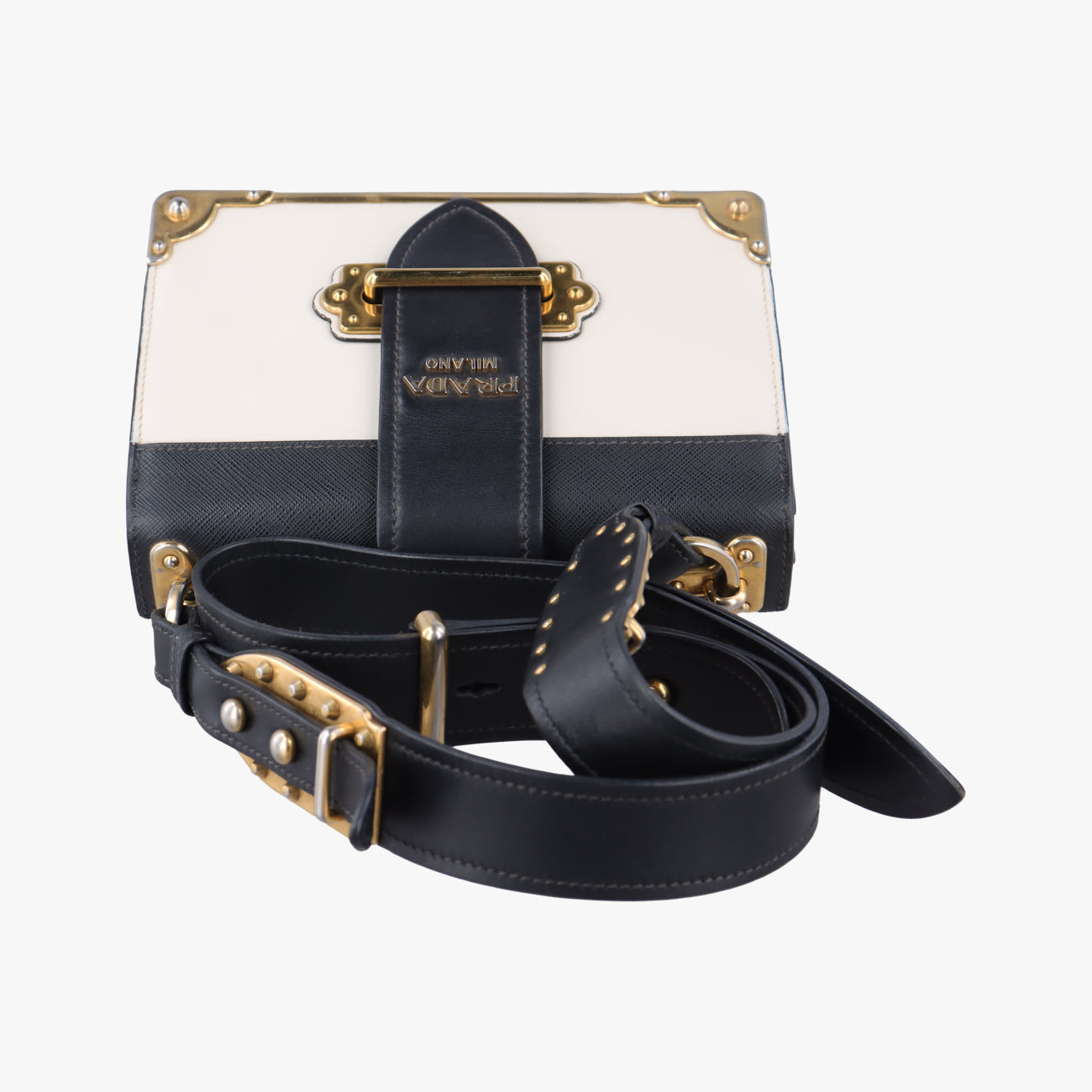 Vintage Prada Cahier Black×white Leather×SAFFIANO Leather 1BD045 shoulderbag | stylenewstar